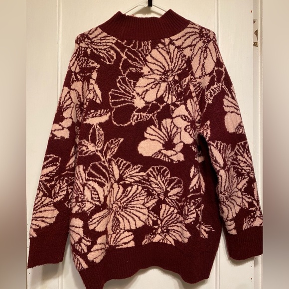 Vintage Liz Claiborne Oversized Flower Floral Mock Neck Sweater Maroon Pink XL - Picture 6 of 10